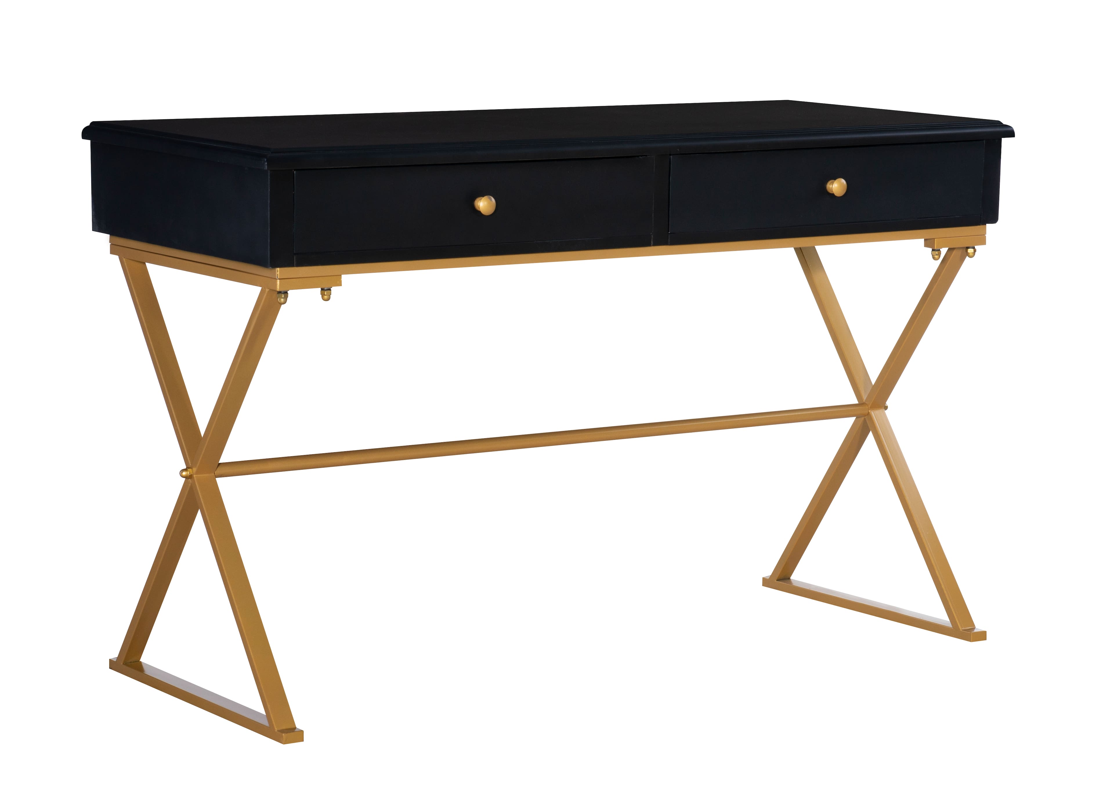 Linon Home Décor - Edmore Two-Drawer Campaign Desk - Black/Gold - Front_Zoom