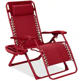 Best Choice Products - Monochromatic Zero Gravity Chair, Folding Patio Recliner w/Side Tray, Headrest - Ruby