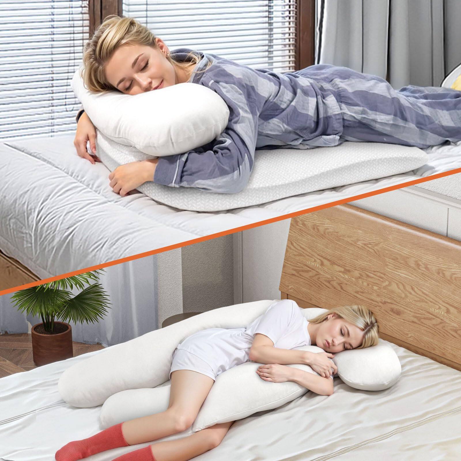 Alt View 1. wowmax - Side Sleeper Pillow - Ergonomic H-Design for Neck Pain Relief with Foam Wedge (White) - White.
