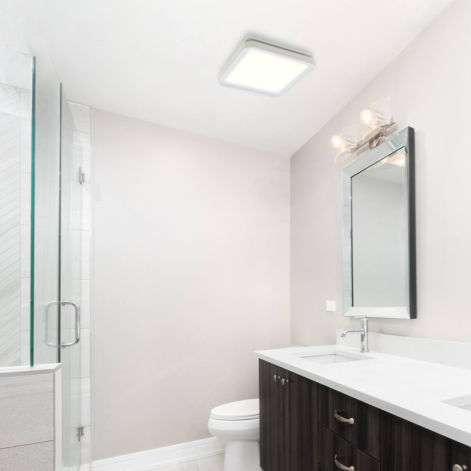 Alt View 6. Akicon - DC Bathroom Exhaust Fan Light, 50 80 100 CFM, 15 Watt Dimmable 3CCT LED Light with 2 Color Night Light, Square, White - White.