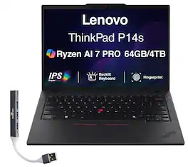 Lenovo - Upgraded - Thinkpad P14s Mobile Workstation 14.0" 60Hz IPS Display (Ryzen AI 7 350, 64GB RAM, 4TB SSD, Win 11 Pro)w/DKZ Hub