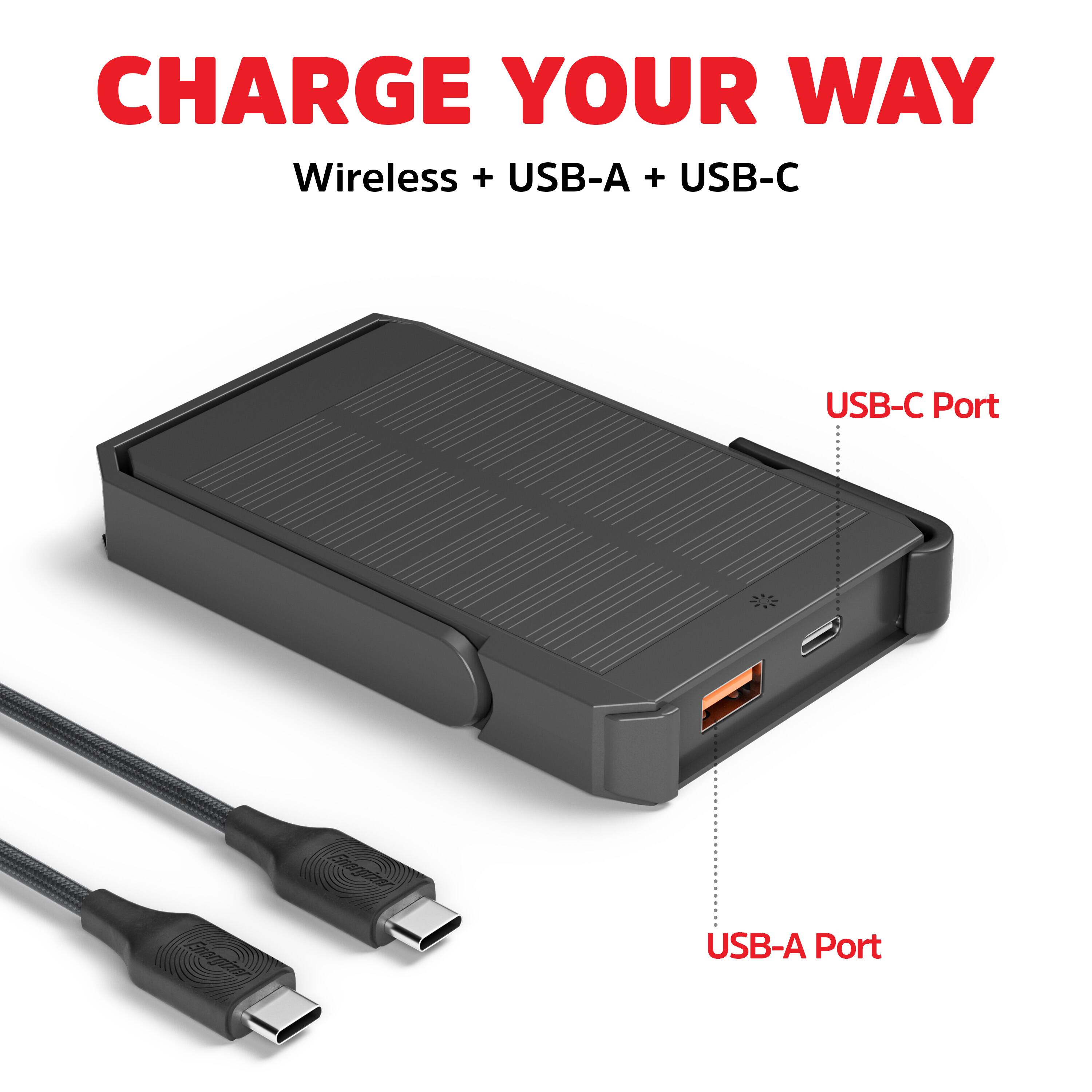 CHARGE YOUR WAY  
Wireless + USB-A + USB-C  

USB-C Port  
USB-A Port