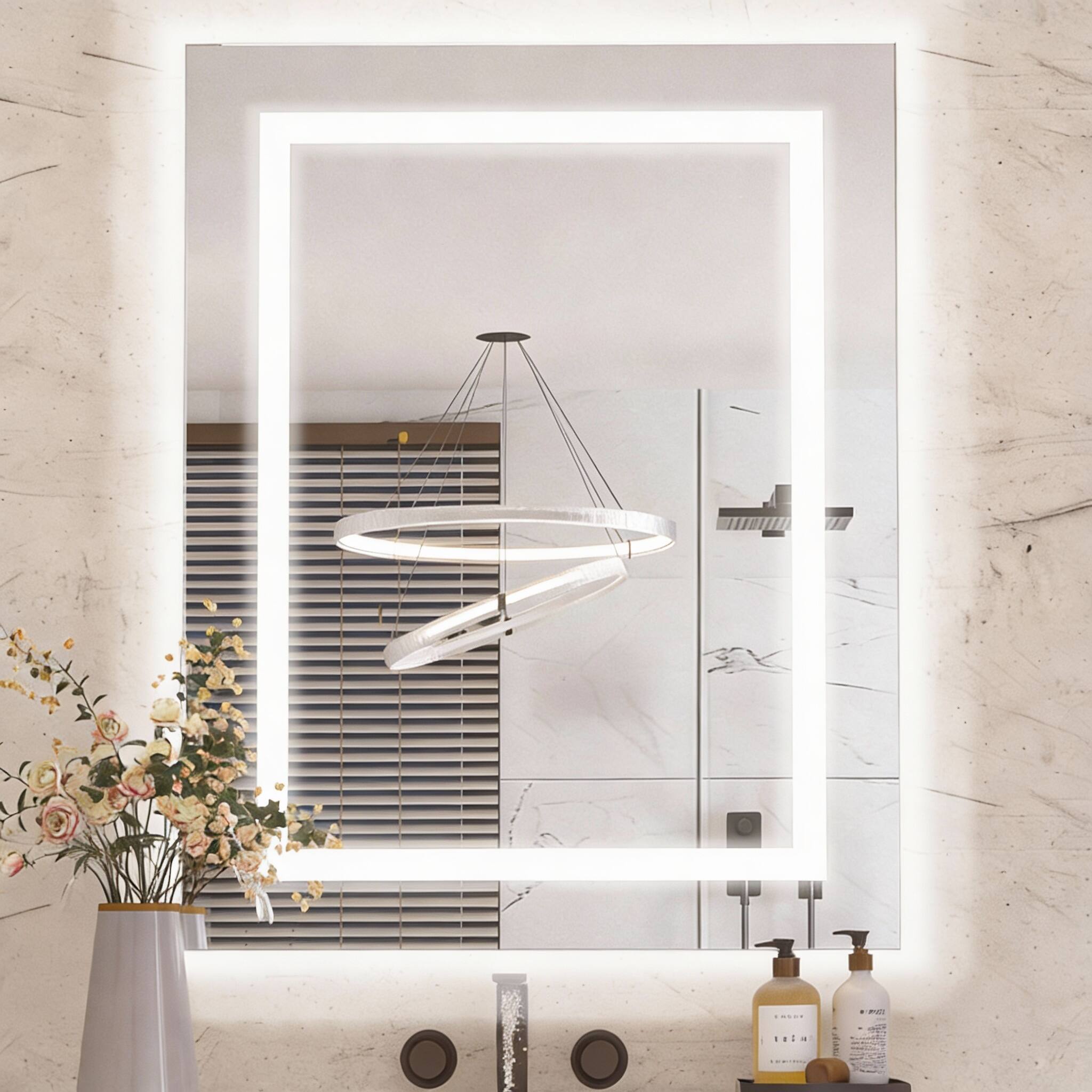 Left. METALTON - Led Bathroom Mirror With Lights Front Light And Backlit Colors Dimmable Vanity For Anti fog Memory Double W - Front and Backlit 36"L x 24"W.