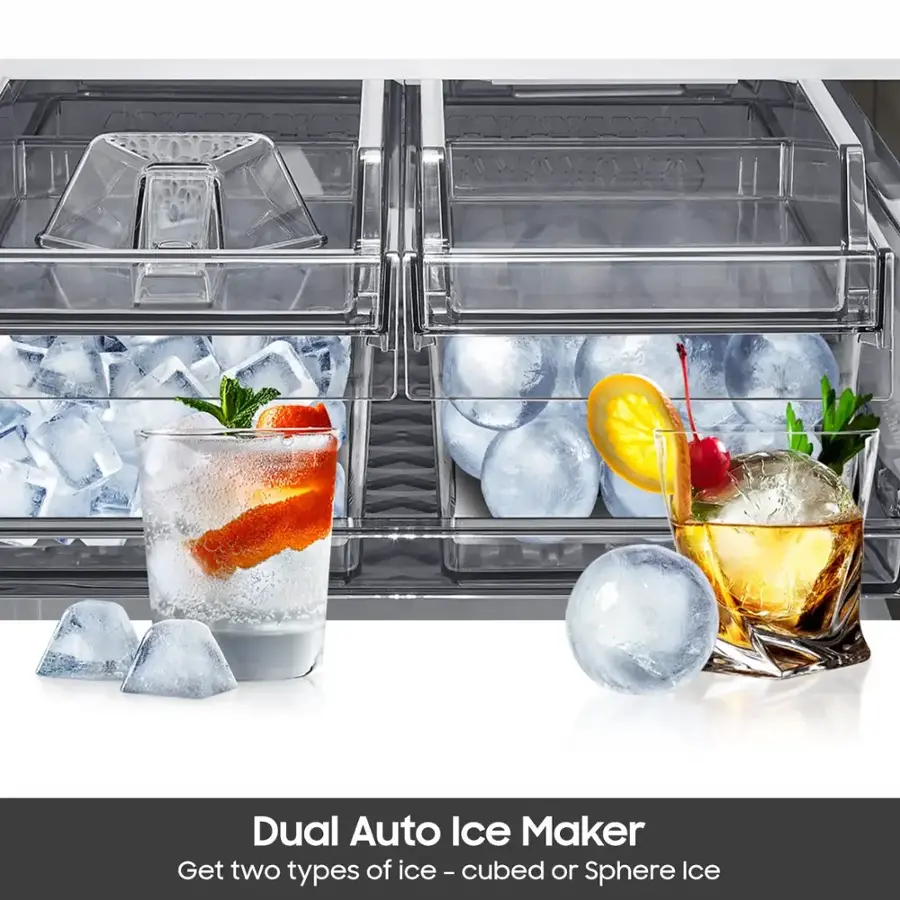 Dual Auto Ice Maker: Get two types of ice - cubed or sphere ice.