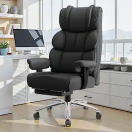 Brick Attic - Big and Tall Ergonomic Office Chair, Wide Executive Leather Reclining Gaming Chair with Footrest - Black