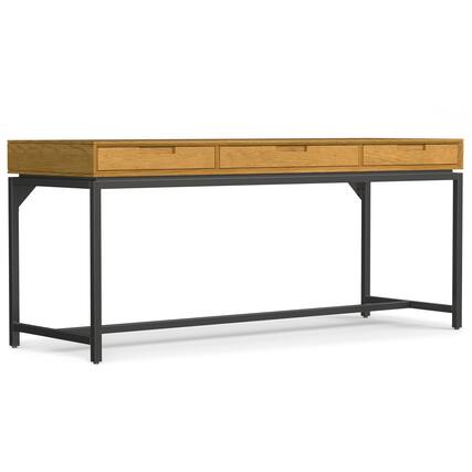 Front. Simpli Home - Banting 72 inch Wide Solid Wood Mid Century Wide Desk in Oak Veneer - Oak Veneer.