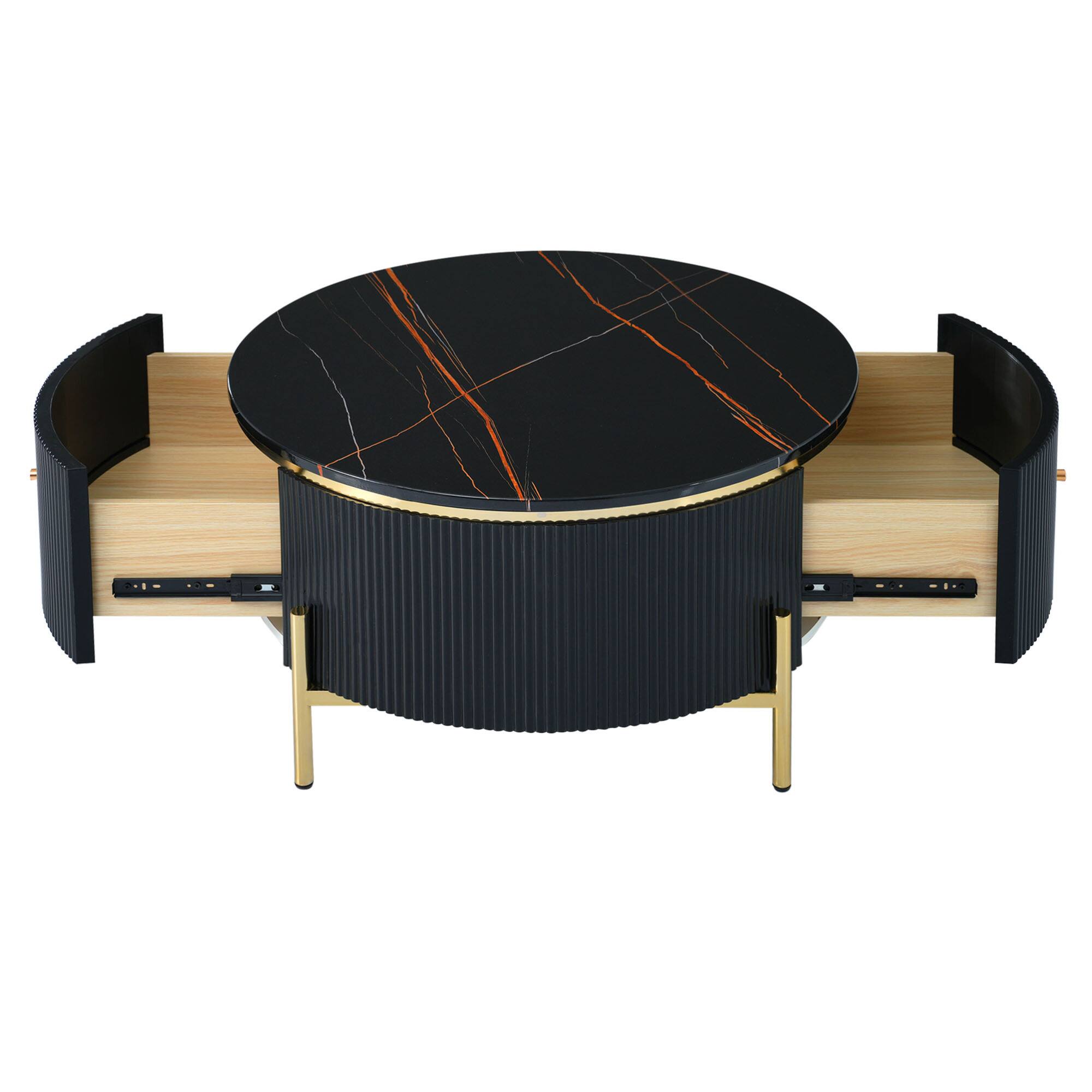 Alt View 4. GOODSILO - Contemporary Round Coffee Table with Dual Large Drawers for Enhanced Living Room Storage and Style - Black.