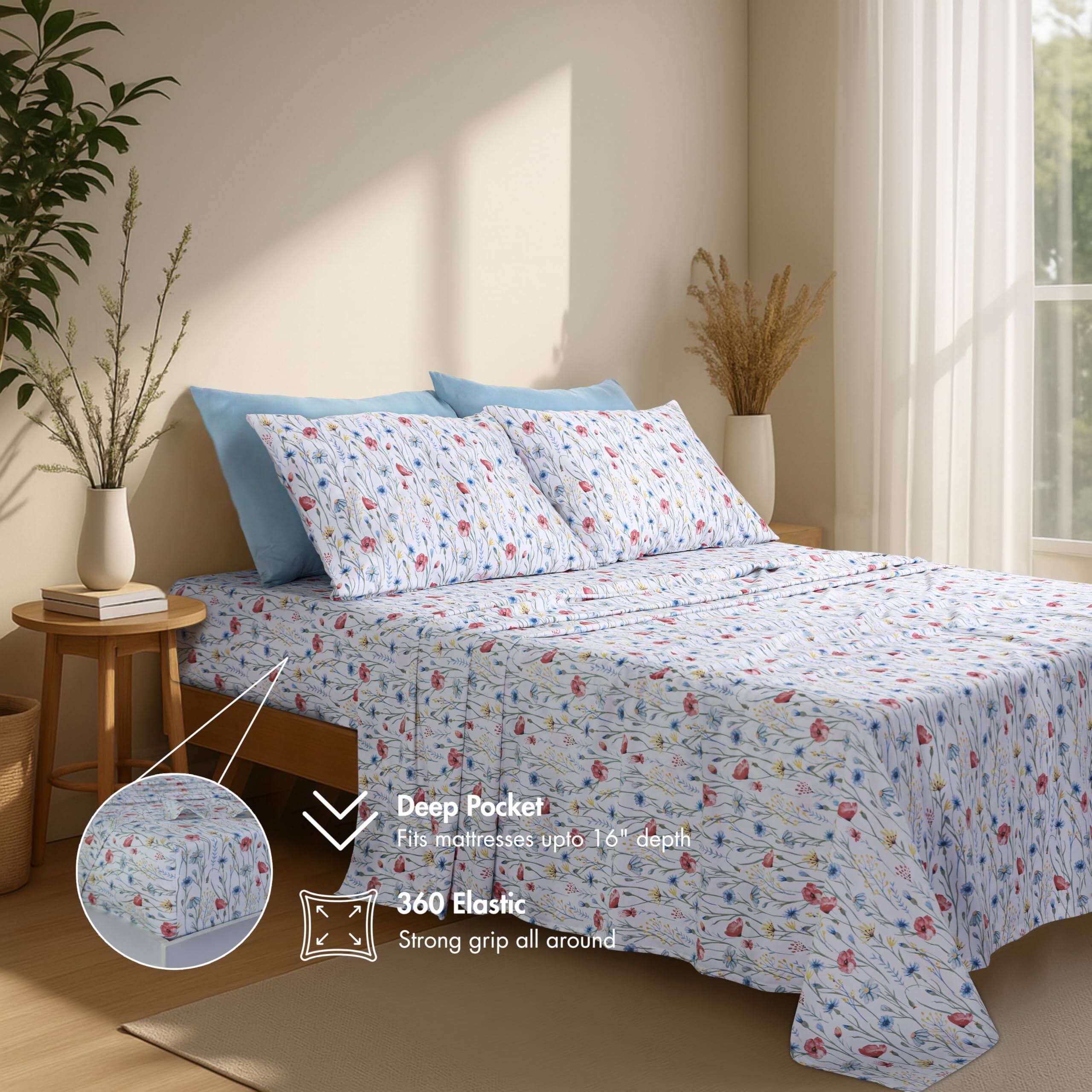 Deep Pocket  
Fits mattresses up to 16" depth  

360 Elastic  
Strong grip all around