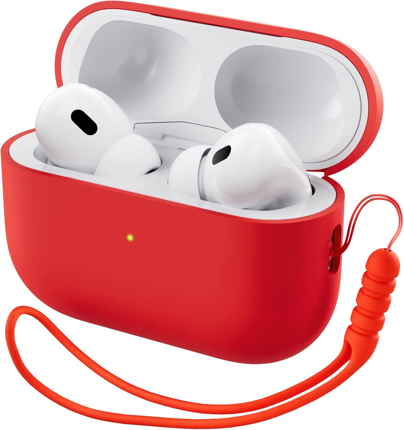 Front. Ornarto - ORNARTO for AirPods Pro 2 Case (2022), Protective Liquid Silicone Cover with Lanyard, Front LED Visible Case-Red - Red.