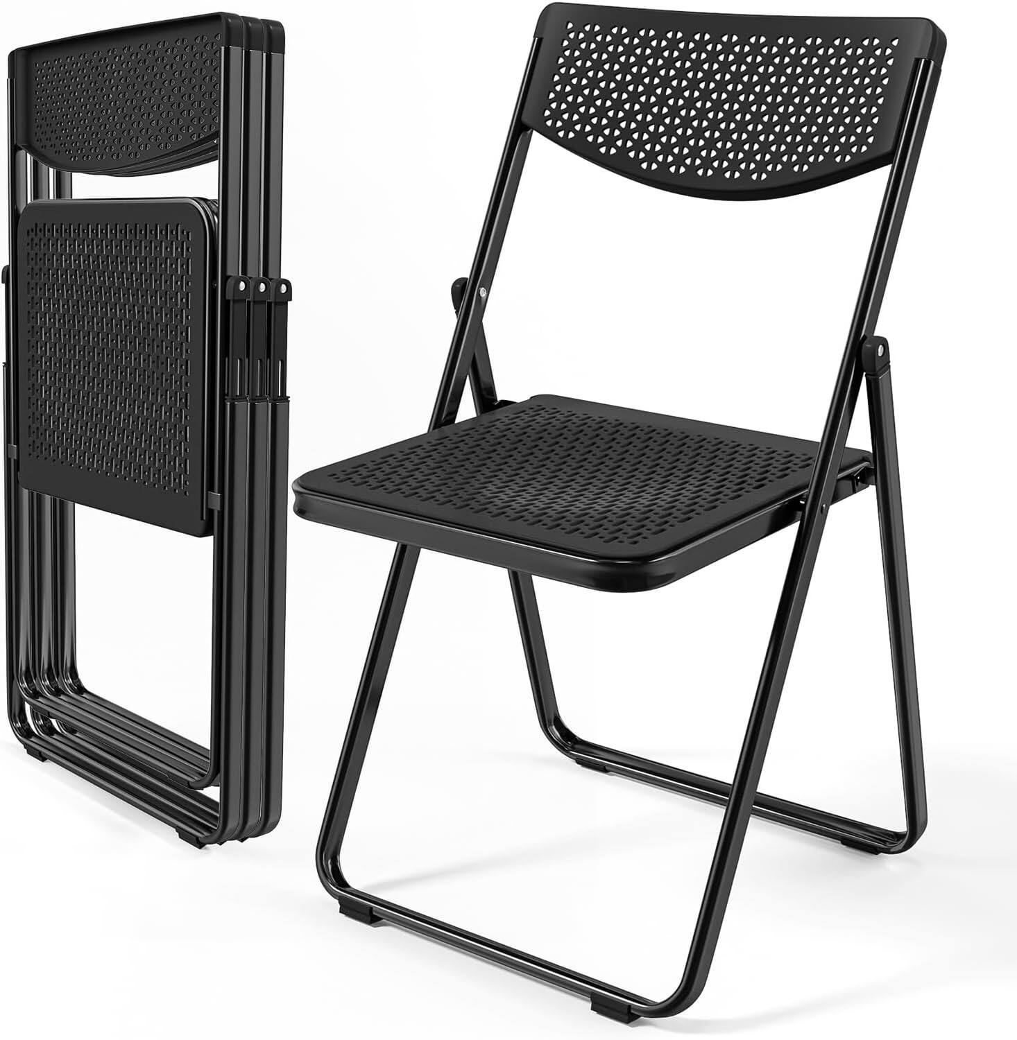 Front. Winado - Plastic Folding Chairs 4PCS, Comfortable Foldable Chair with Breathable Mesh Seat for Indoor Outdoor Party Office Dining - Black.