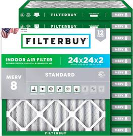 Filterbuy - 24x24x2 MERV 8 Dust & Allergy Defense, Electrostatic Pleated HVAC AC Furnace Air Filters Replacement (12-Pack) - Silver
