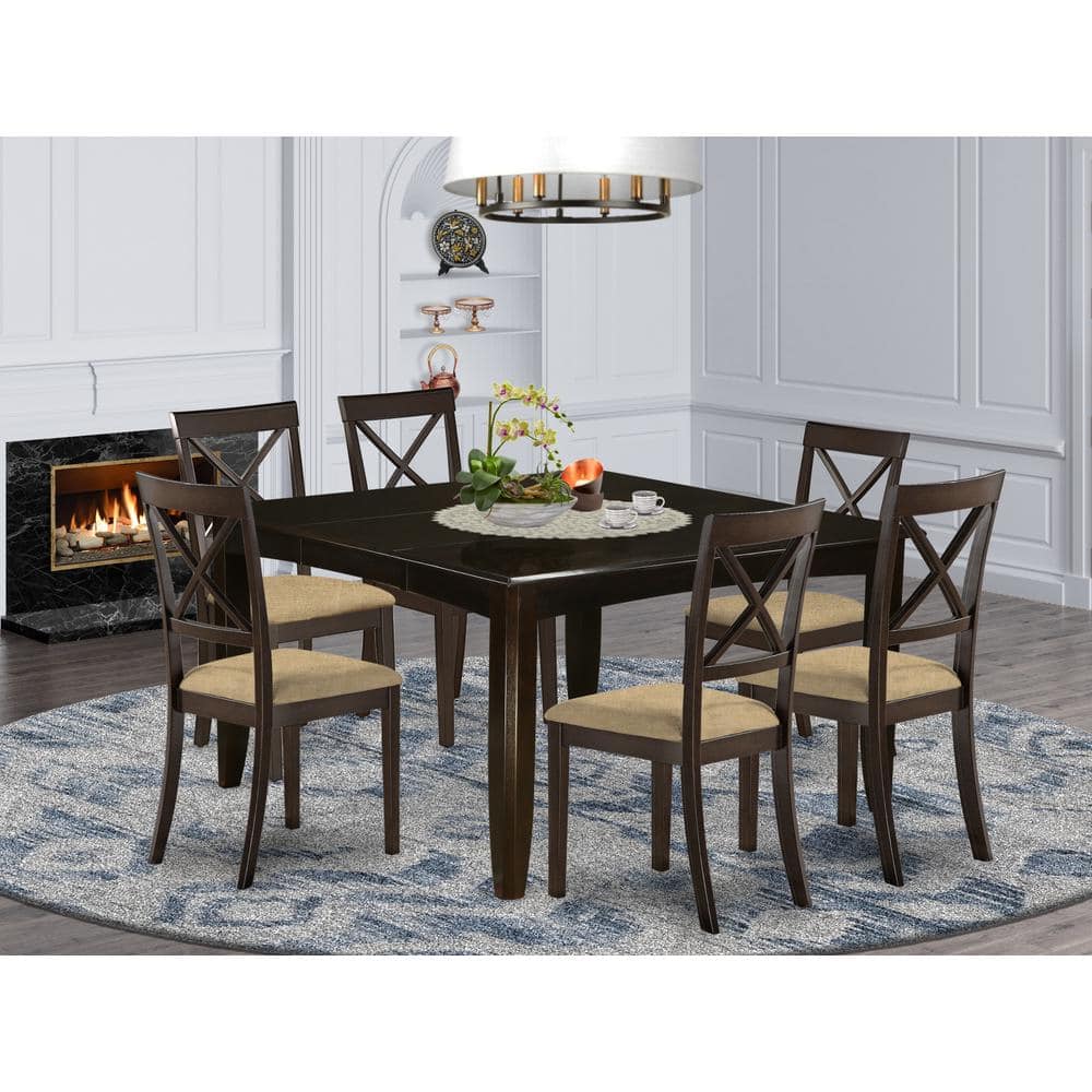 East West Furniture - PFBO7-CAP-C 7 Pc Dining room set-Table with Leaf and 6 Kitchen Chairs - Cappuccino price history on PriceWatchPro