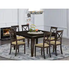 East West Furniture - PFBO7-CAP-C 7 Pc Dining room set-Table with Leaf and 6 Kitchen Chairs - Cappuccino