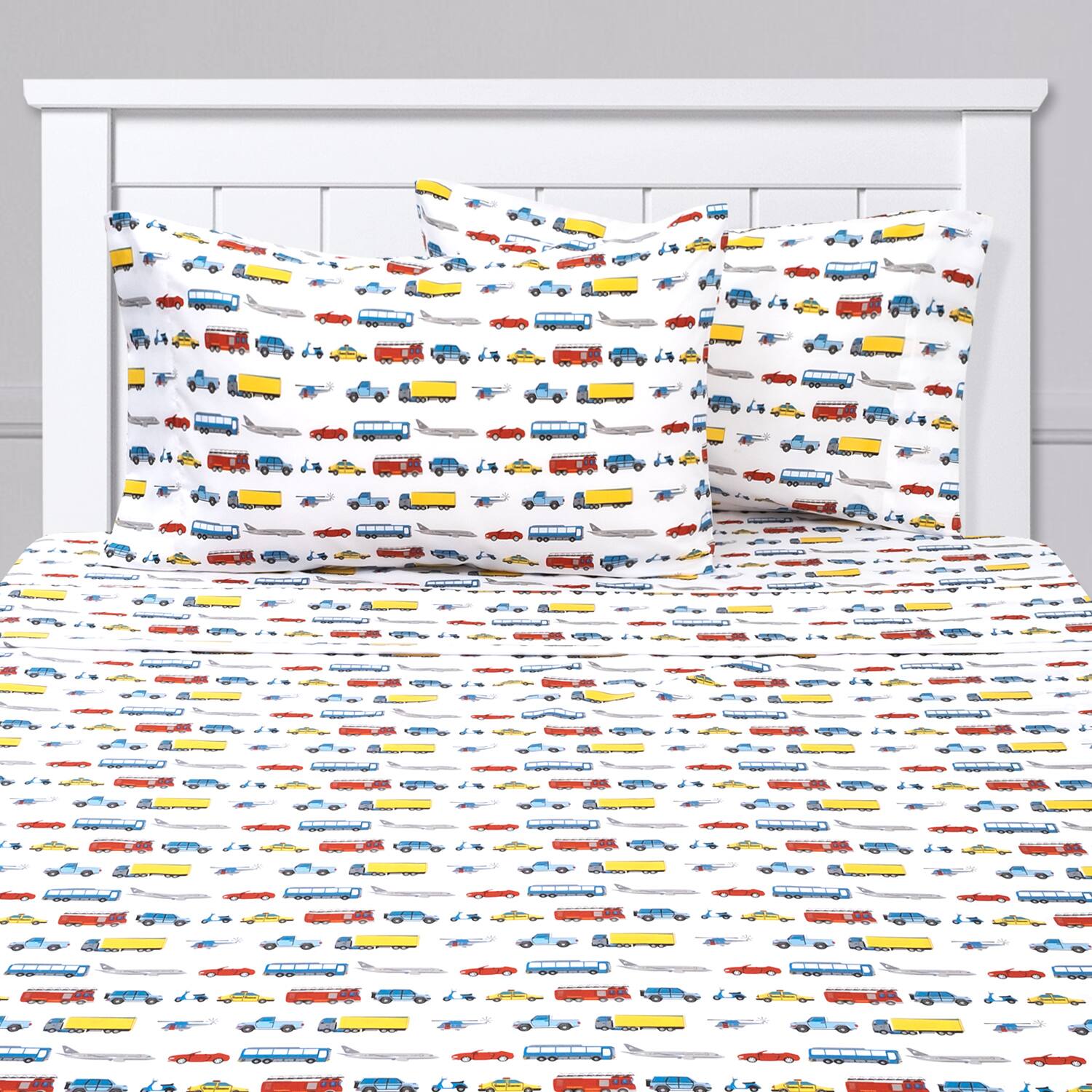 Left. Sweet Home Collection - Kids' Printed Classic & Bright Ultra Soft Microfiber Sheet Sets - Twin - Transportation.