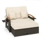 Front. Costway - Patio Rattan Daybed Set with Cushioned Loveseat & Storage Ottoman for Porch Beige - Beige + Mix Brown.