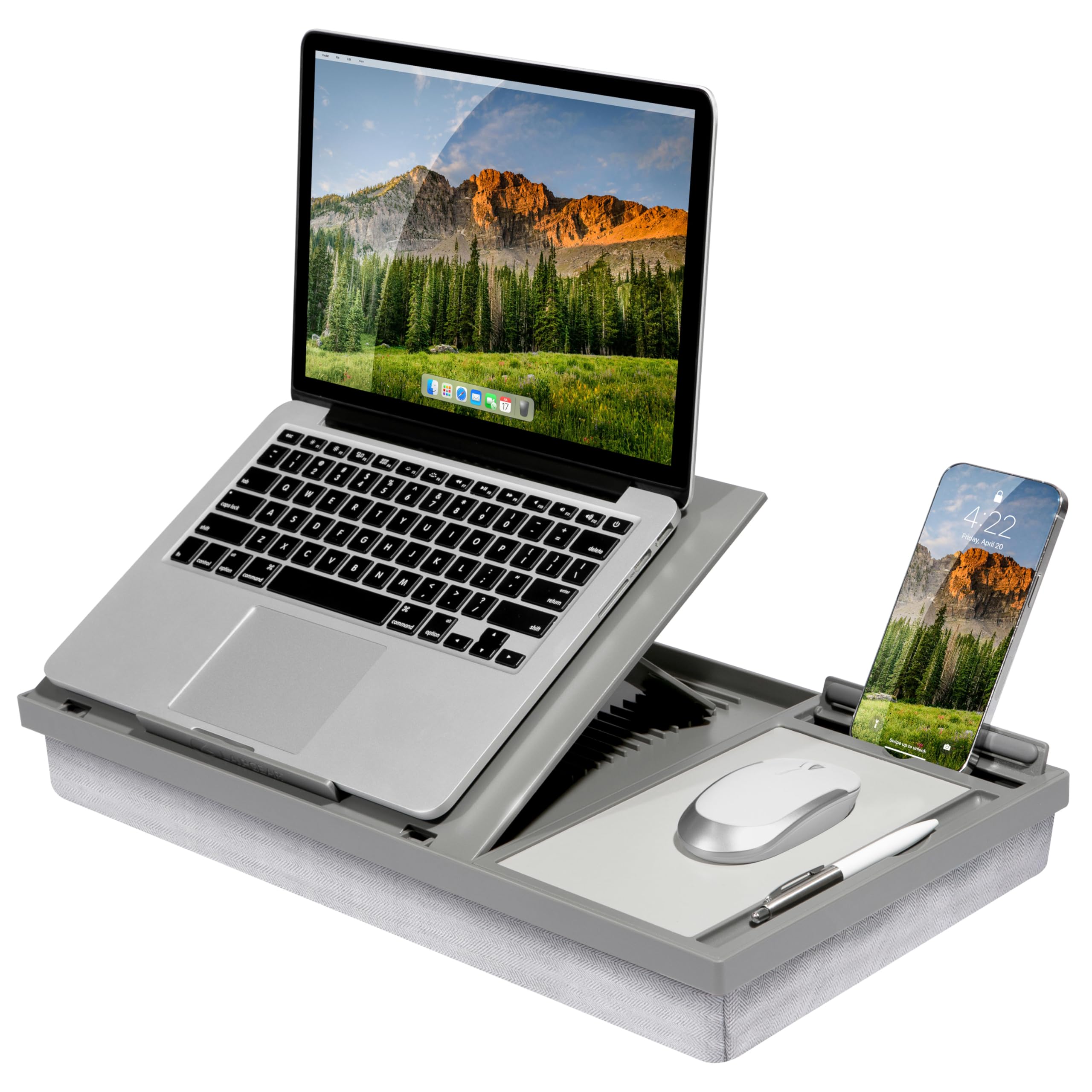 Cedar Assembly - Ergo Pro Lap Desk With 20 Angles Mouse Pad And Phone Holder Fits Up To 15 6 Inch Laptops Tablets Style No - Gray