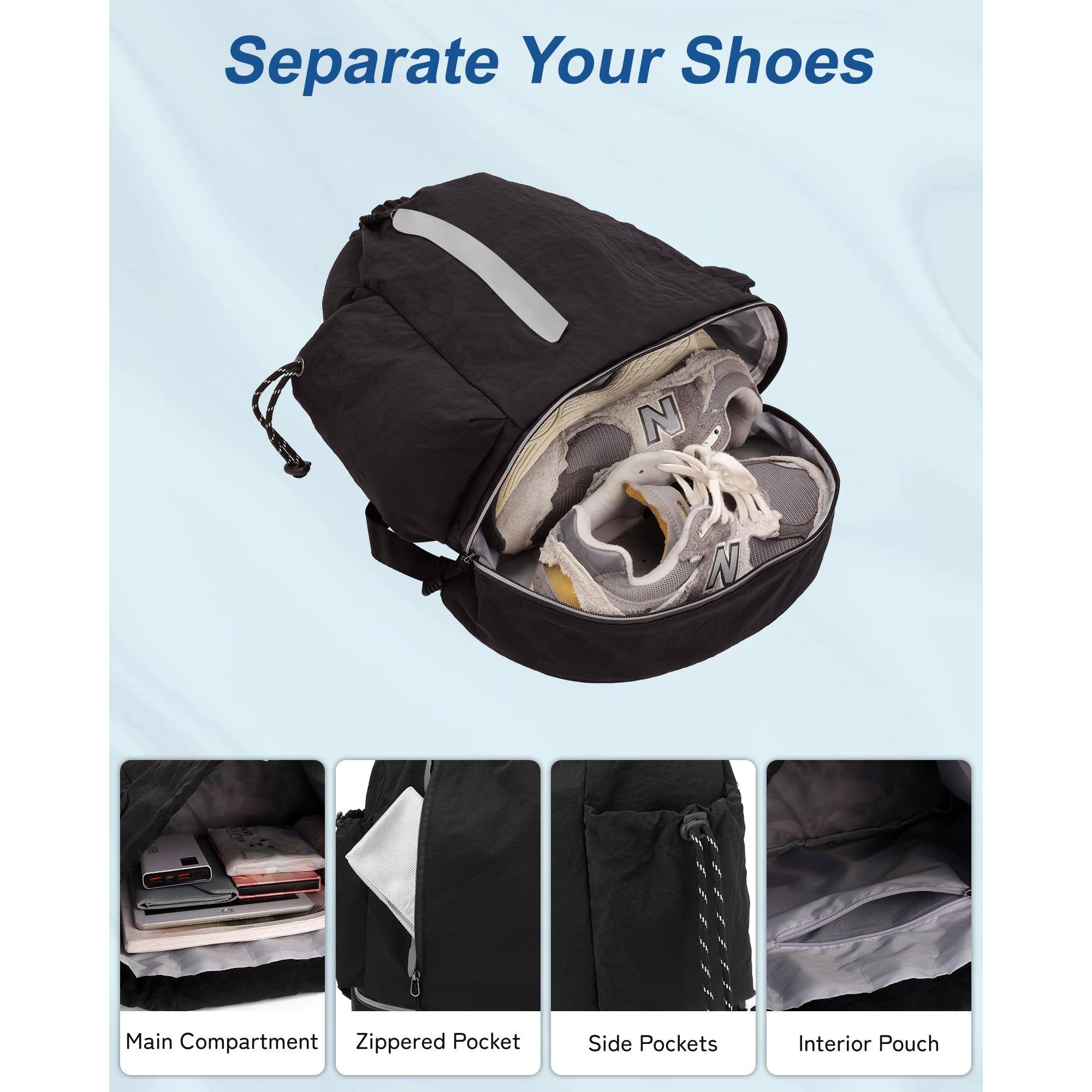 Separate Your Shoes

Main Compartment  
Zippered Pocket  
Side Pockets  
Interior Pouch