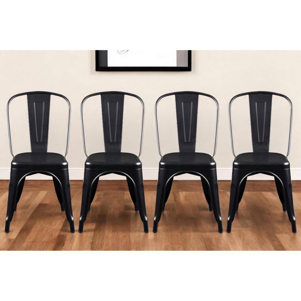 Angle. Hivvago - Hivvago Set of Four Steel Dining Side Chairs - Black.
