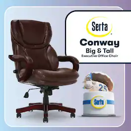 Serta - Conway Big and Tall Executive Office Chair with Wood Accents, Bonded Leather - Chestnut Brown