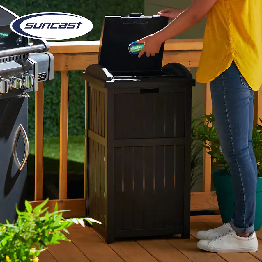 Garbage Dustbin Outside Suncast Trash Hideaway Outdoor Patio 33 Gal Garbage Waste Trash Can Bin ...