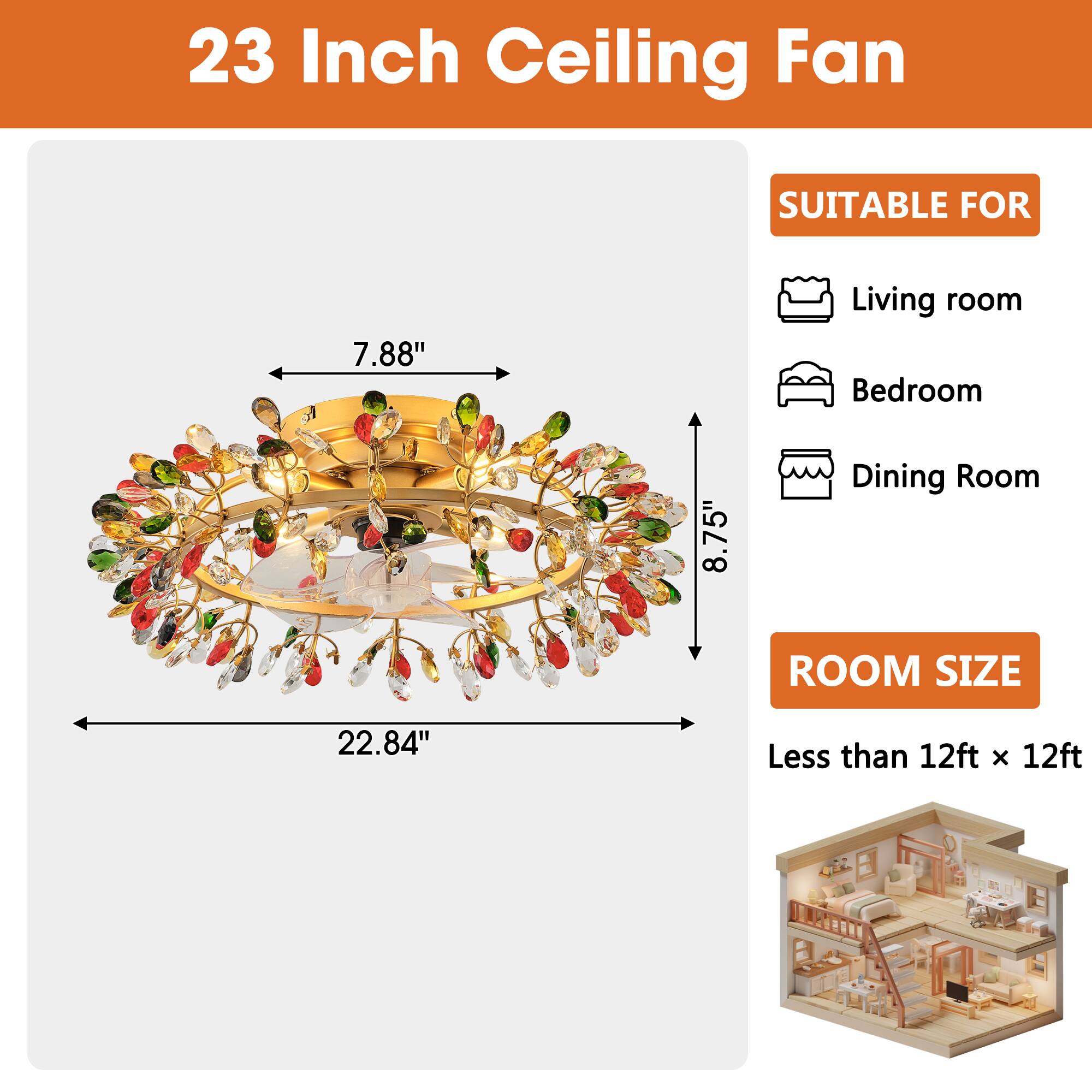 23 Inch Ceiling Fan

SUITABLE FOR
- Living room
- Bedroom
- Dining Room

ROOM SIZE
Less than 12ft x 12ft