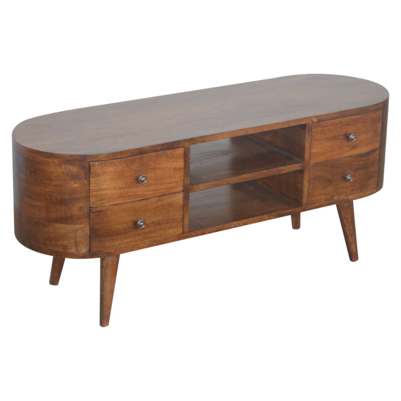 Left. Artisan Furniture - Artisan Furniture Solid Wood Chestnut Rounded Entertainment Unit, 4 Drawers, 2 Shelves, Dark Brown - Brown.