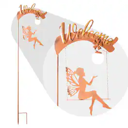 G128 - Solar Garden Stake Light with Fairy Welcome Design for Outdoor Decor - Copper