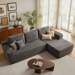 Ovios - 104" Modular Sectional Sofa with Chaise, Modern L Shaped Couch for Living Room - Grey(Corduroy, Right Facing)