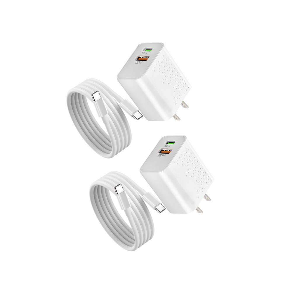 Front. Qixxronics - Type C Fast Charger 35W [2Pack], with 3FT USB C Cable for iPhone 15/15 Plus/16/16e/17/17 Pro Max, iPad Pro/Air/Mini - White.