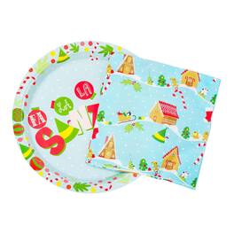 Silver Buffalo - Elf Fa La La Santa Snow Icons 32 Piece Paper Napkin and Plate Party Pack - Blue