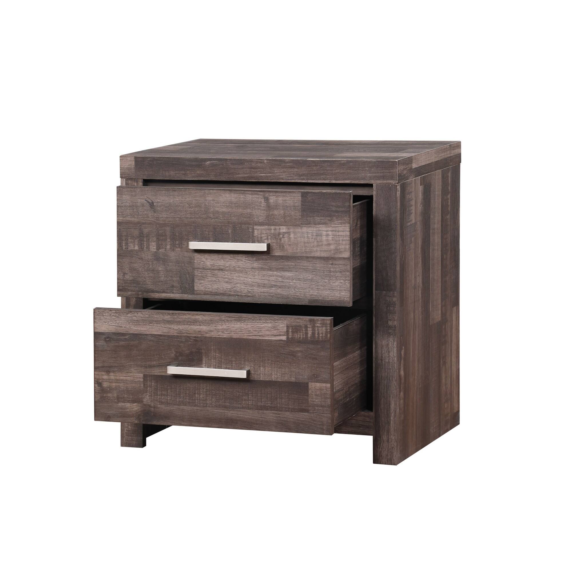 Alt View 2. Manhattan Lane - Nightstand with Rough Hewn Saw Texture and Panel Base - Gray.