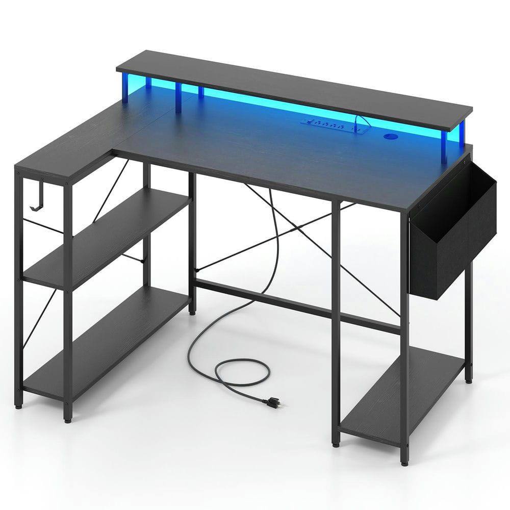 Alt View 1. Resenkos - L-Shaped Gaming Desk - LED Lights & Power Outlets, Black - Black.