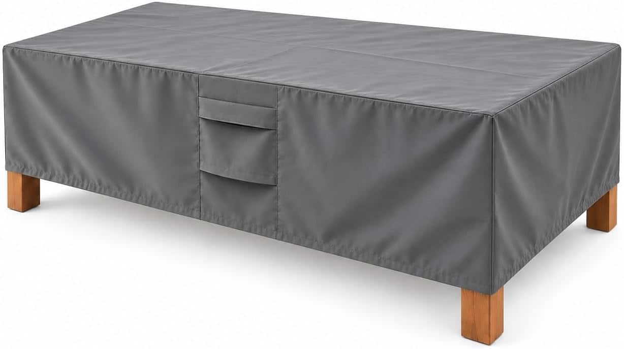 KHOMO GEAR - Outdoor Coffee Table Cover - Heavy Duty, Water Resistant Rectangular Patio Coffee Table Cover - 40"L x 30"W x 17"H - Gray