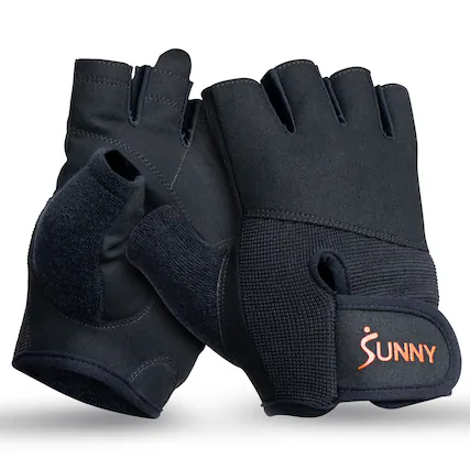 Front. Sunny Health & Fitness - Weightlifting Gloves, Large, with Padded Palm, Adjustable Wrist Support & Enhanced Grip for Strength Training - Black.
