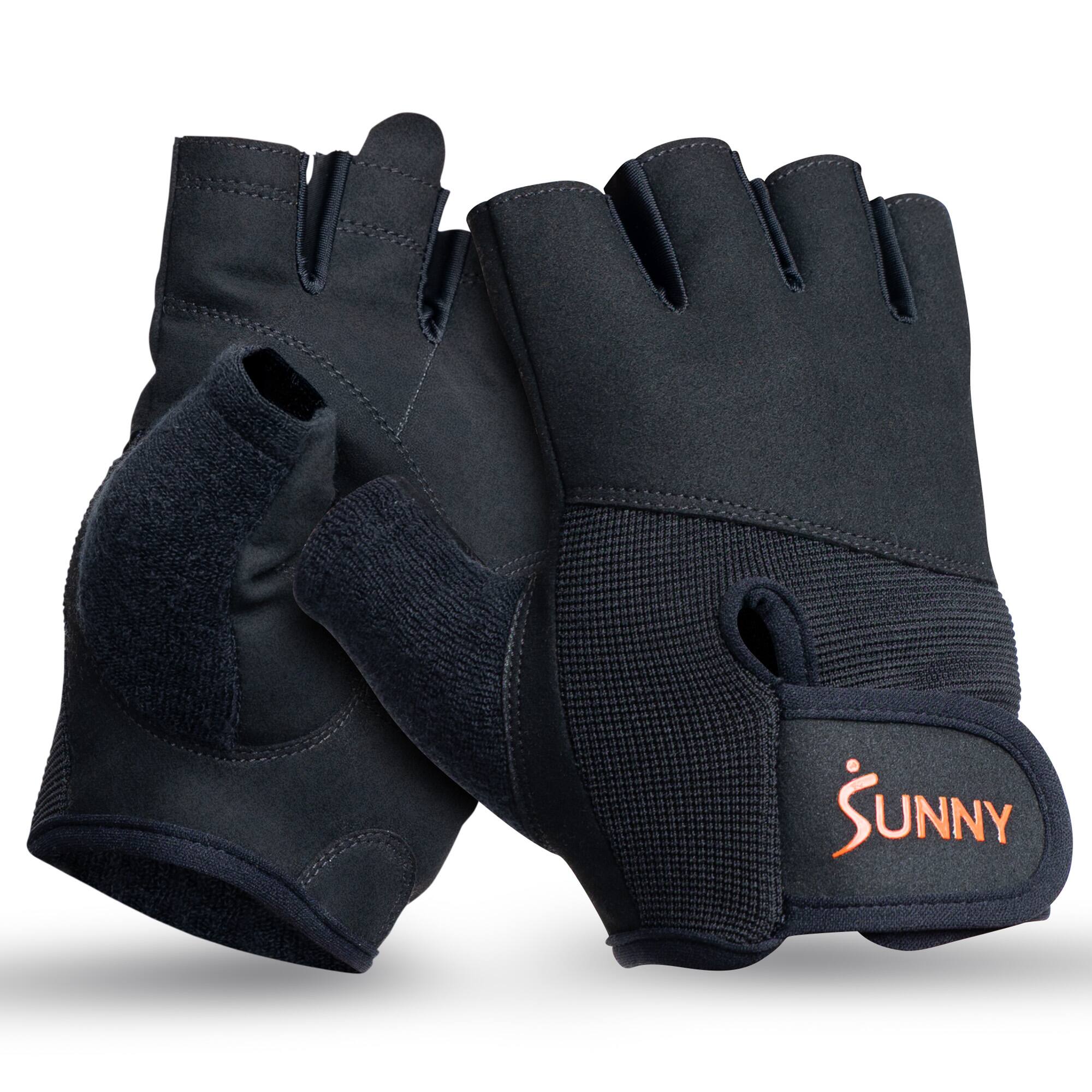 Front. Sunny Health & Fitness - Weightlifting Gloves, X-Large, with Padded Palm, Adjustable Wrist Support & Enhanced Grip for Strength Training - Black.