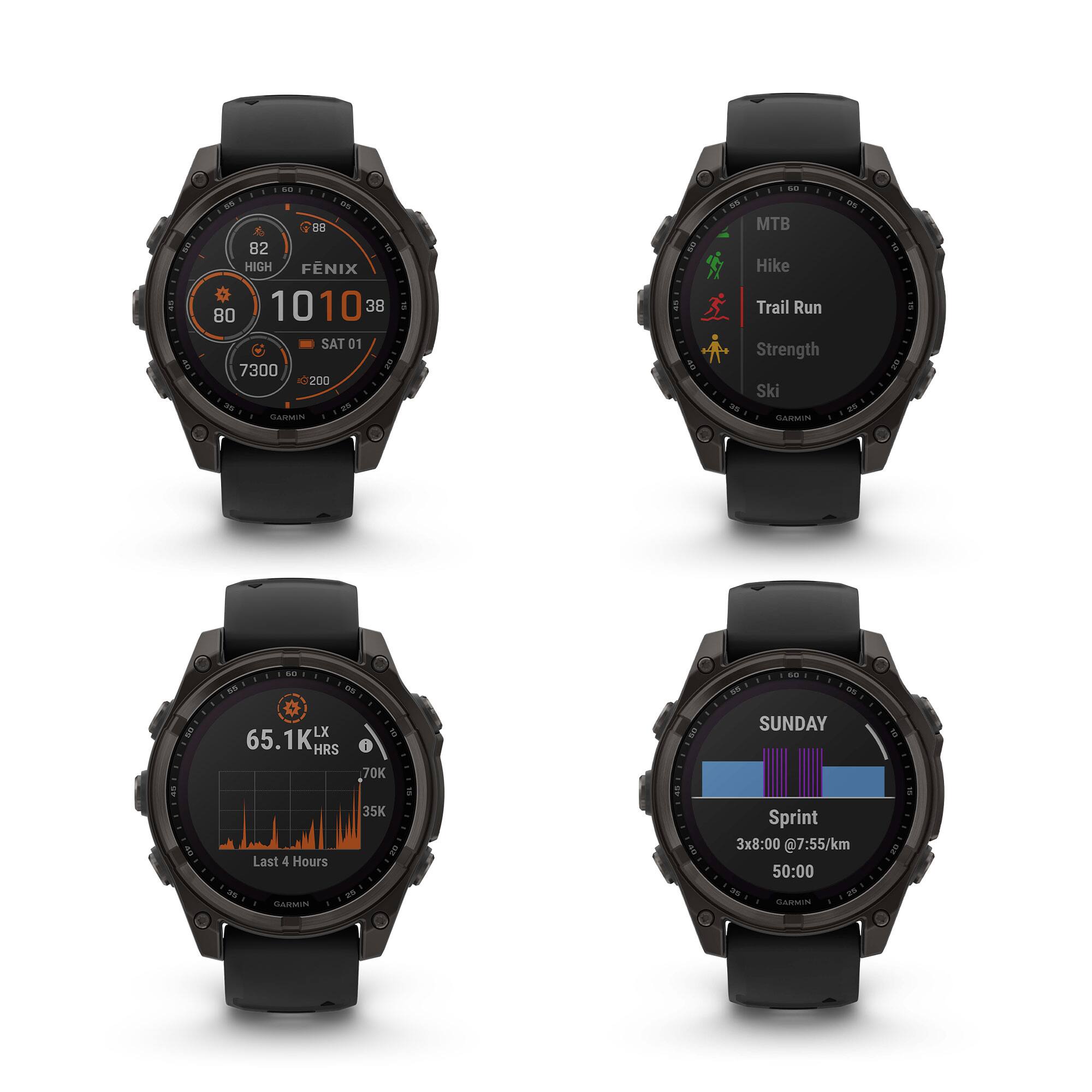 - 88 82 HIGH FÉNIX 1010 38 80 SAT 01 7300 200
- CARMIN 2 ss MTB Hike Trail Run Strength Ski
- GARSN es 1 sn I MS 65.1KH LX HRS 1 70K
- SUNDAY 35K Last 4 Hours 10% GLAARSIN
- Sprint 3x8:00 @7:55/km km 50:00 F391
- GARMIN