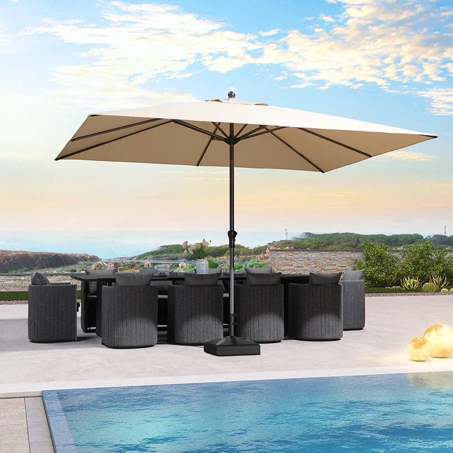 PURPLE LEAF - 9' X 11' Rectangle Patio Market Umbrella with Base Outdoor Table Umbrella Aluminum Frame Sun Shade for Garden Deck Pool - Beige