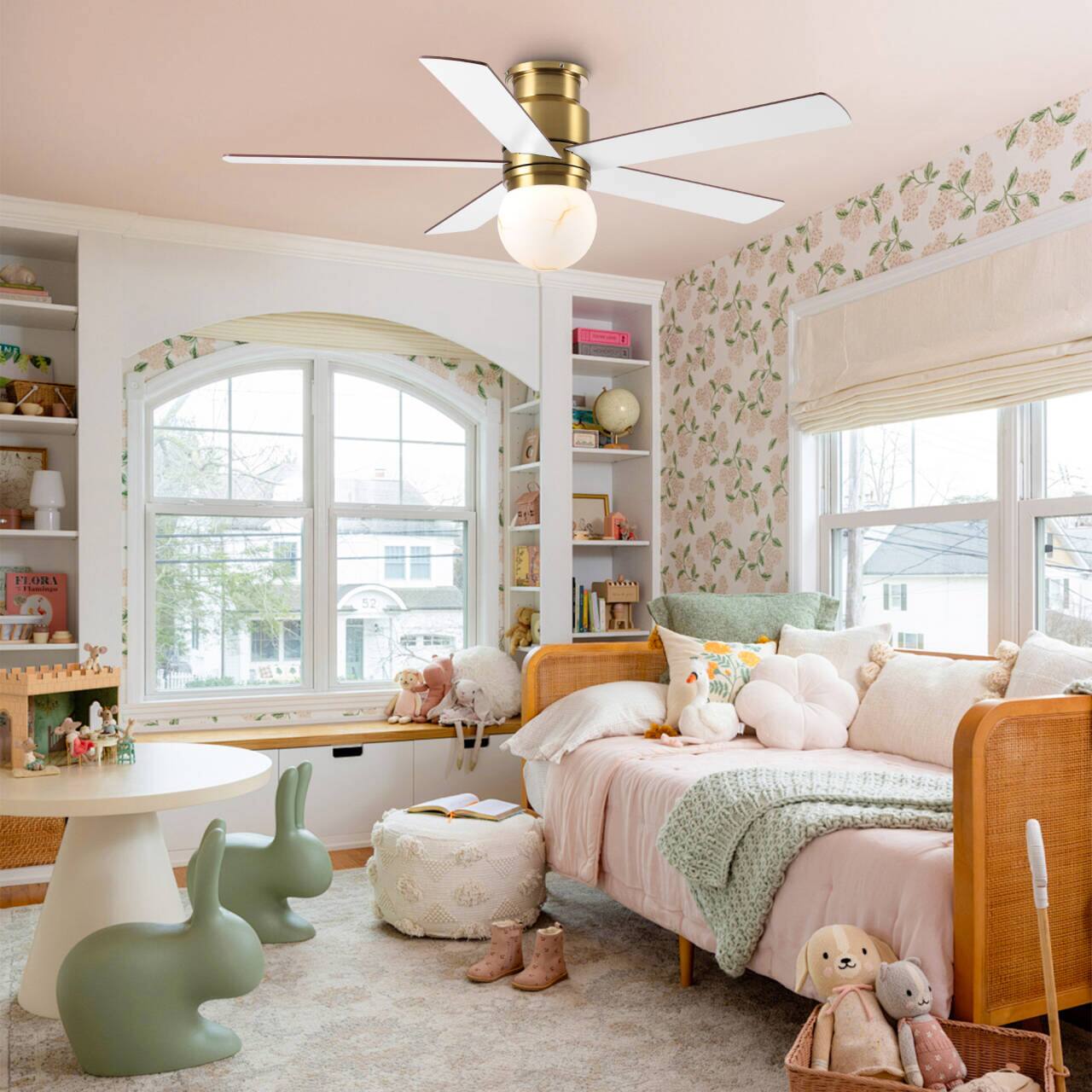 Alt View 1. Parrot Uncle - 52"  Low Profile Ceiling Fan with 3CCT Dimmable LED Light and Remote - Gold.