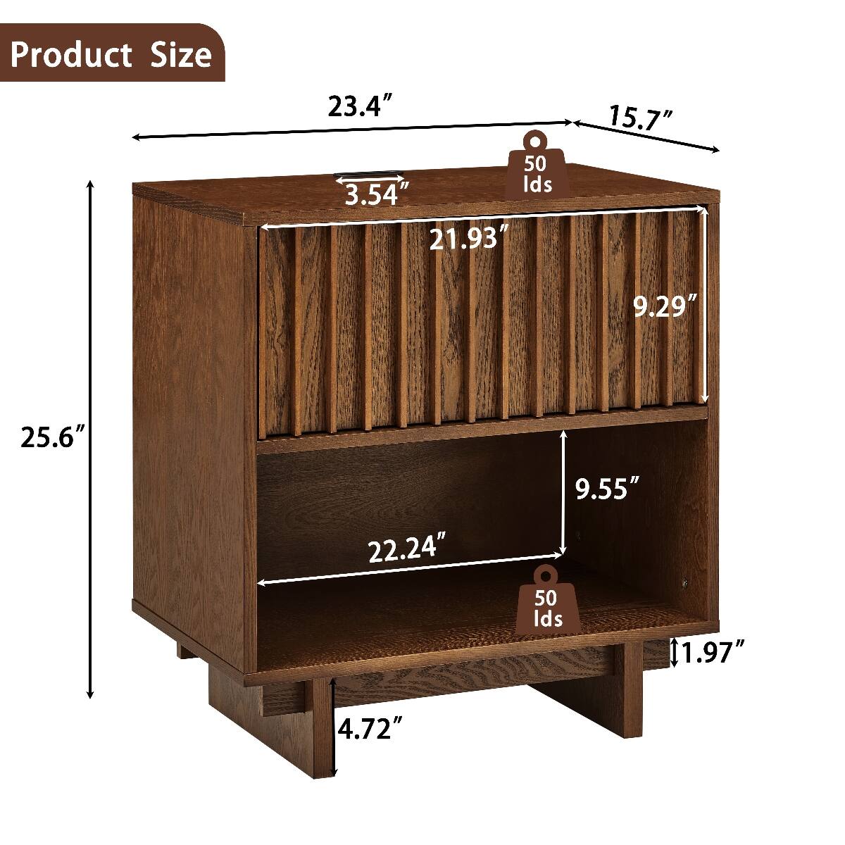 Product Size  
23.4" x 15.7" x 25.6"  
3.54" x 21.93" x 9.29"  
22.24" x 9.55" x 1.97"  
4.72"