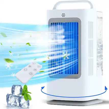 Front. RTMB - 1700ml Evaporative Air Cooler with Remote Control, Portable Mini AC Unit Fan for Indoor - F01 Off White.