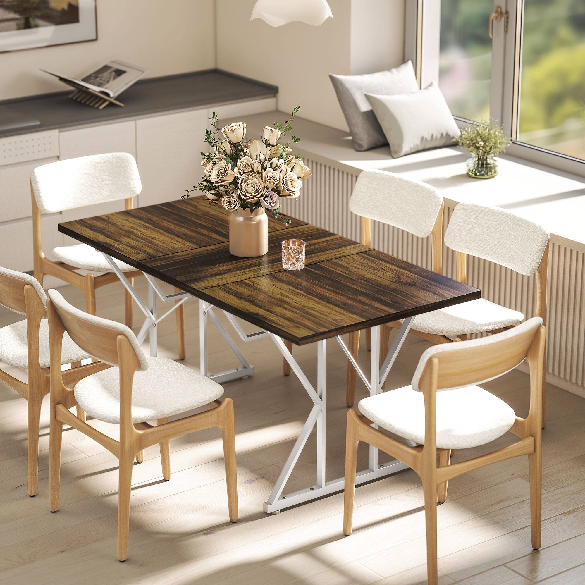 Alt View 8. Homcom - Extendable Dining Table for 4-6 - Distressed Brown.