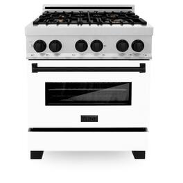 ZLINE - Autograph 30 in. Legacy Dual Fuel Range in Satin Steel w/ White & Black Accents (RASZ-WM-30-MB) - Stainless Steel