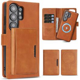 Dteck - Magnetic Case for Samsung Galaxy S26 Ultra, 3-in-1 Leather Kickstand Mag Safe Detachable Case With Card Holder - Brown