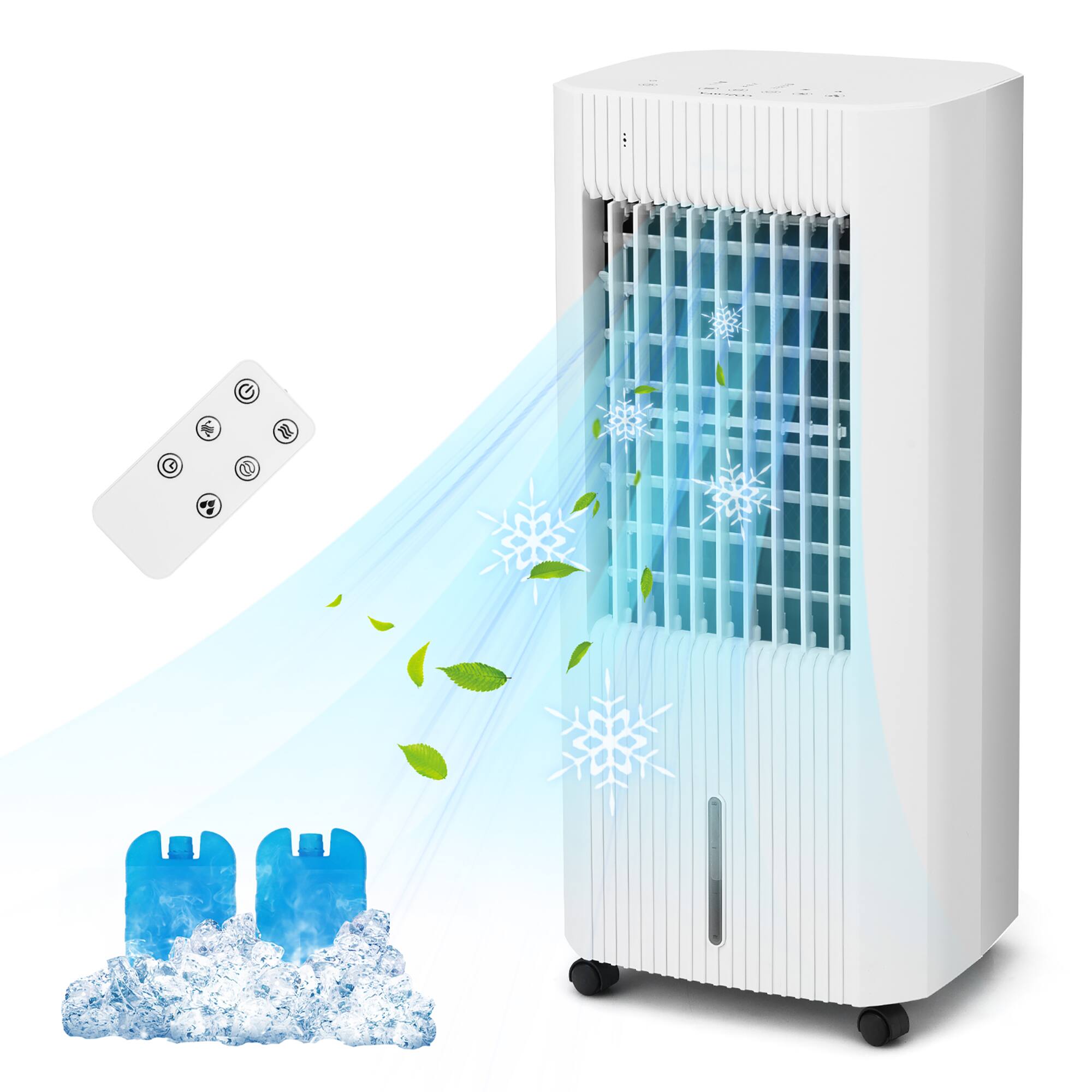 Front. Costway - 3-In-1 Evaporative Air Cooler w/ Humidifier & Fan Portable Rolling Swamp Cooler - White.