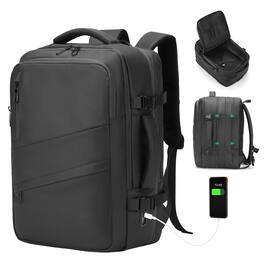 Unique Bargains - Travel Carry on Backpack, 18.9" Flight Approved, Expandable Weekender, Waterproof USB A/C, 18" Suitcase - Black