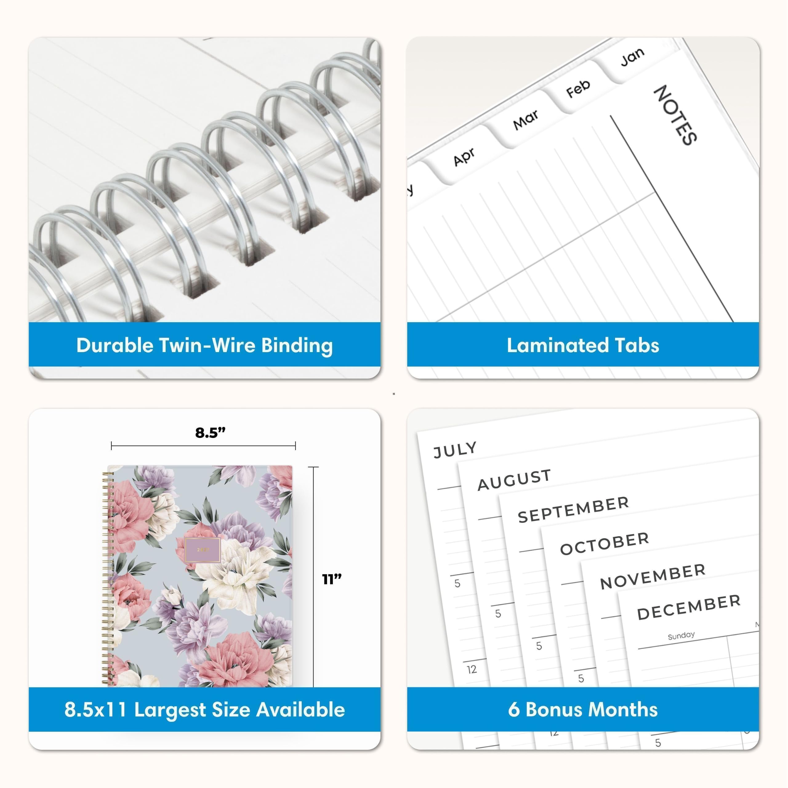 - Durable Twin-Wire Binding
- Laminated Tabs
- 8.5" x 11" Largest Size Available
- 6 Bonus Months