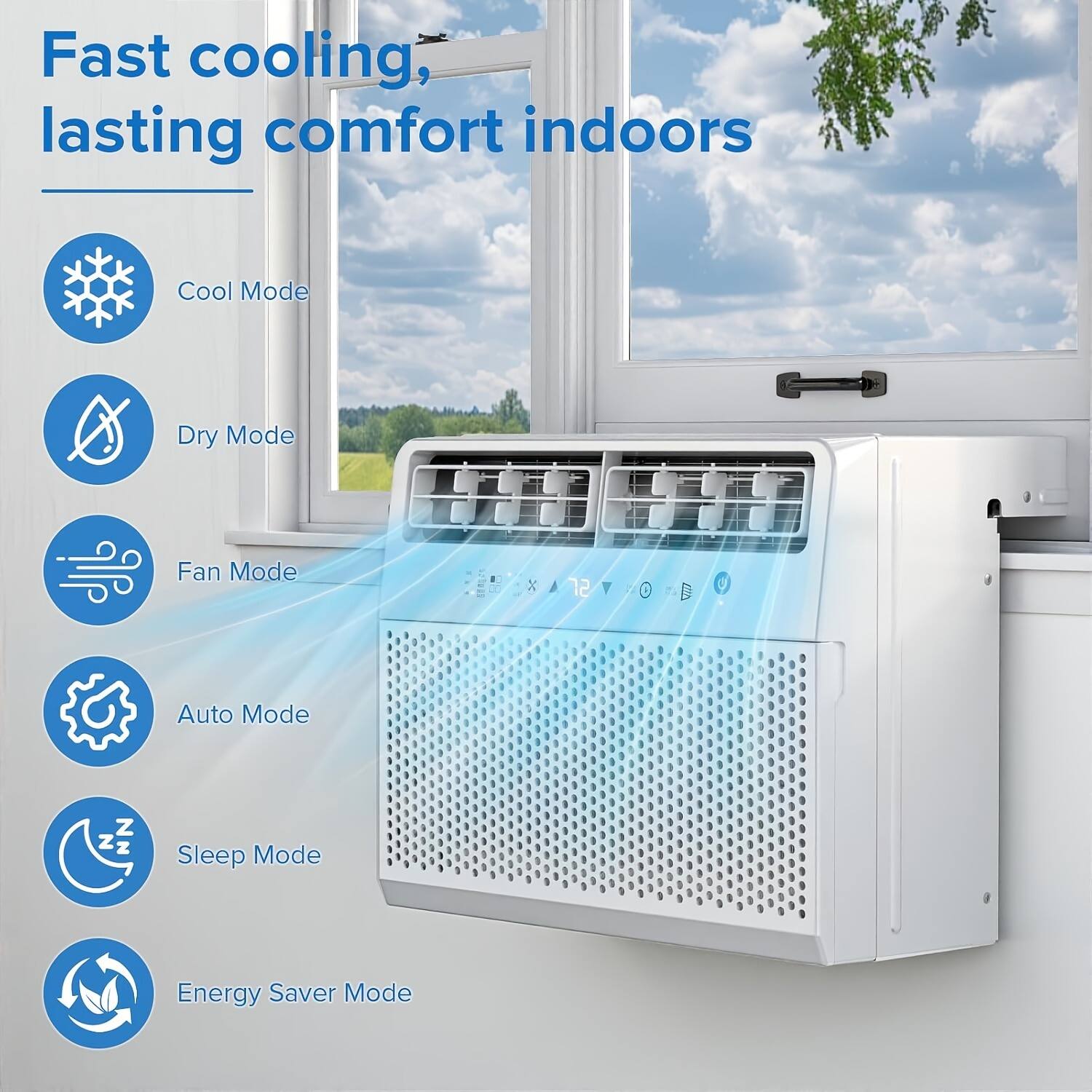 Fast cooling, lasting comfort indoors

- Cool Mode
- Dry Mode
- Fan Mode
- Auto Mode
- Sleep Mode
- Energy Saver Mode