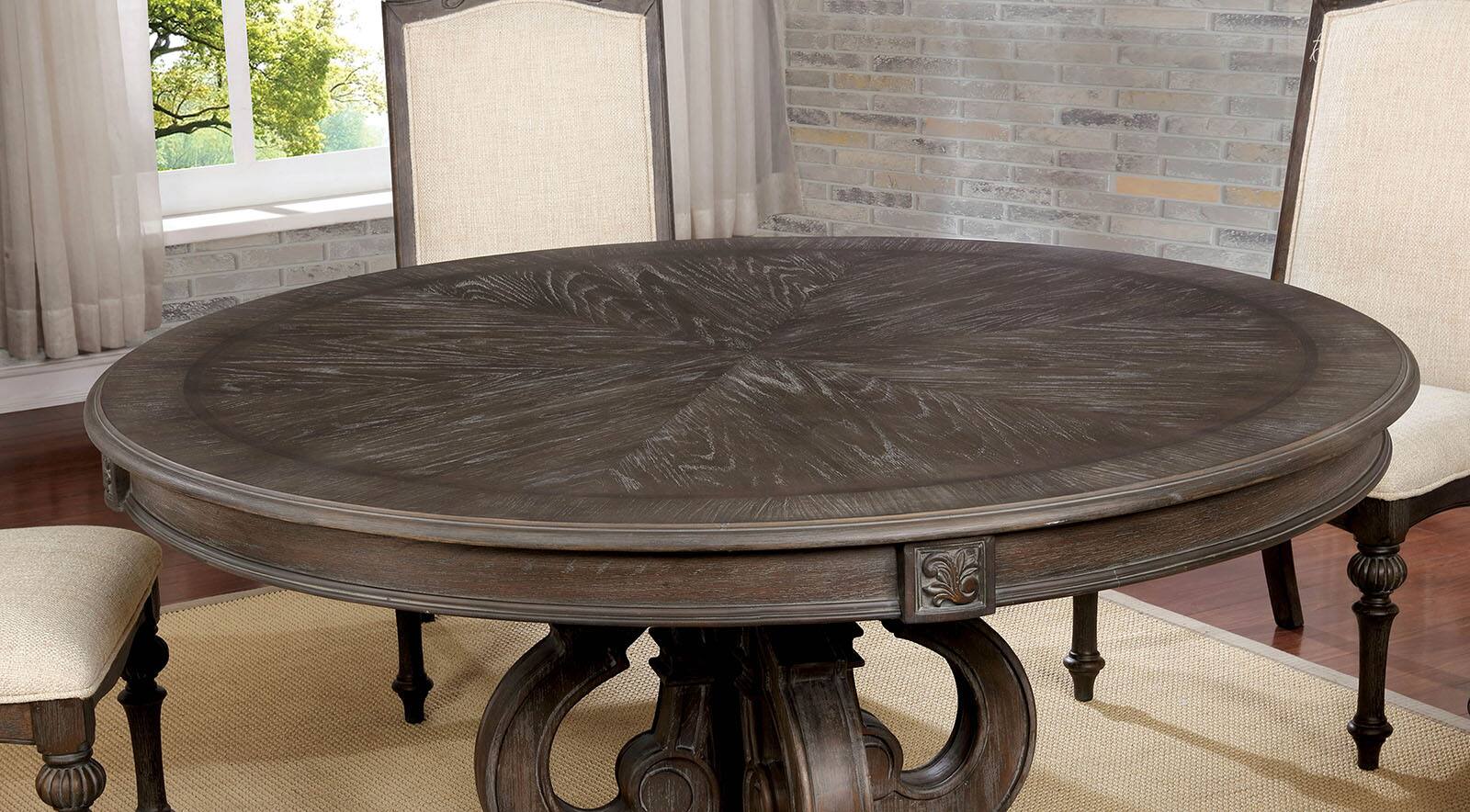 Alt View 1. Manhattan Lane - Solid Wood Round Dining Table with Pedestal Base, Rustic Brown - Brown.