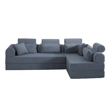 Front. Roomtec - L shape Modular Sectional Sofa Compressed Sectional Sofa Modern Minimalist Style Corduroy CouchUnfold into a bed - Dark Gray.