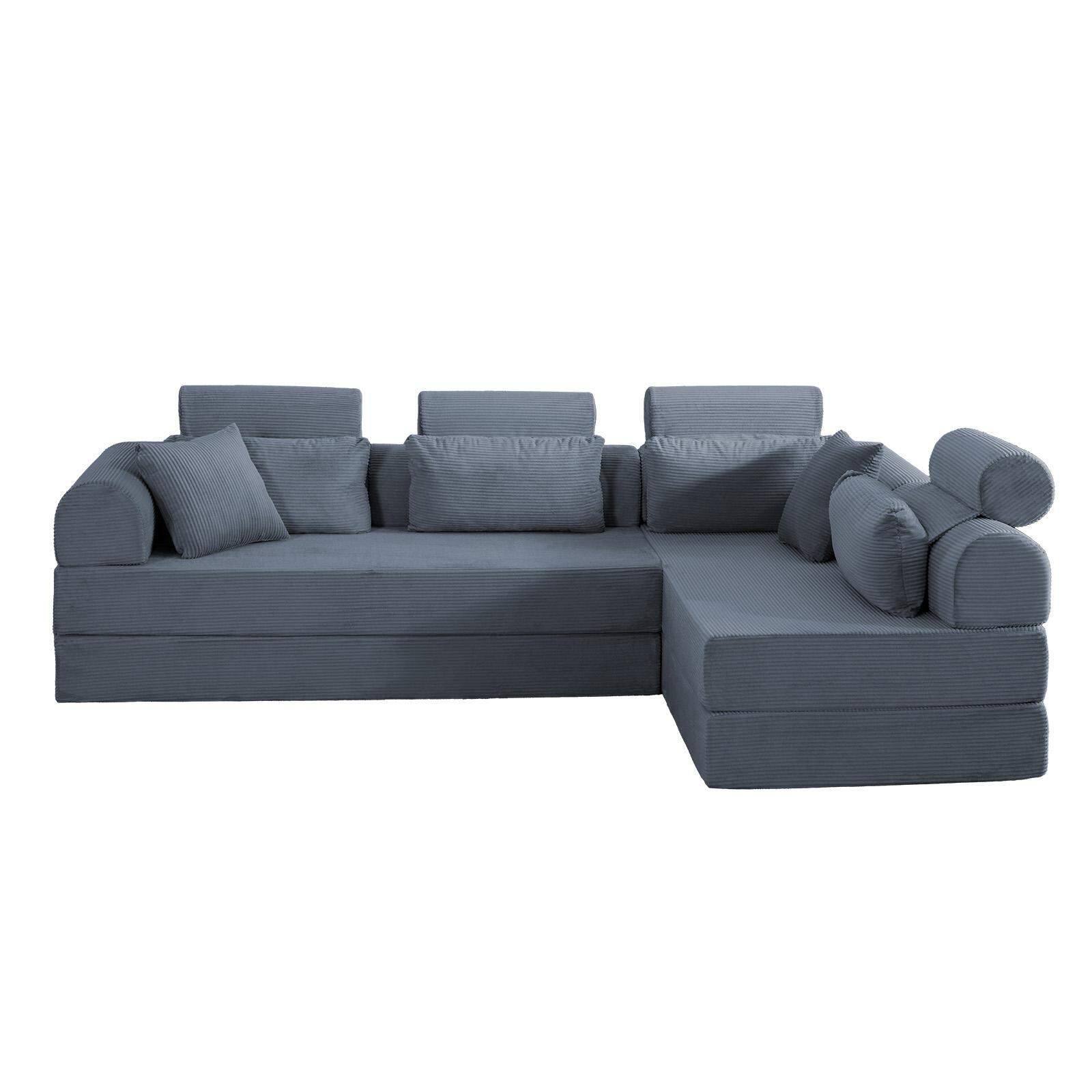 Front. Roomtec - L shape Modular Sectional Sofa Compressed Sectional Sofa Modern Minimalist Style Corduroy CouchUnfold into a bed - Dark Gray.